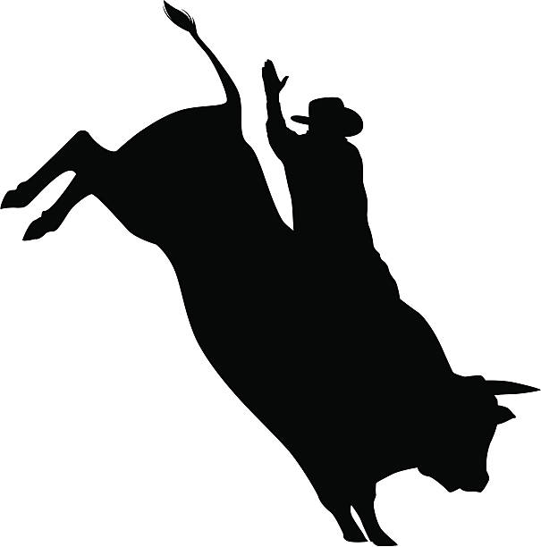 bullrider sylwetka - rodeo bull bull riding cowboy stock illustrations