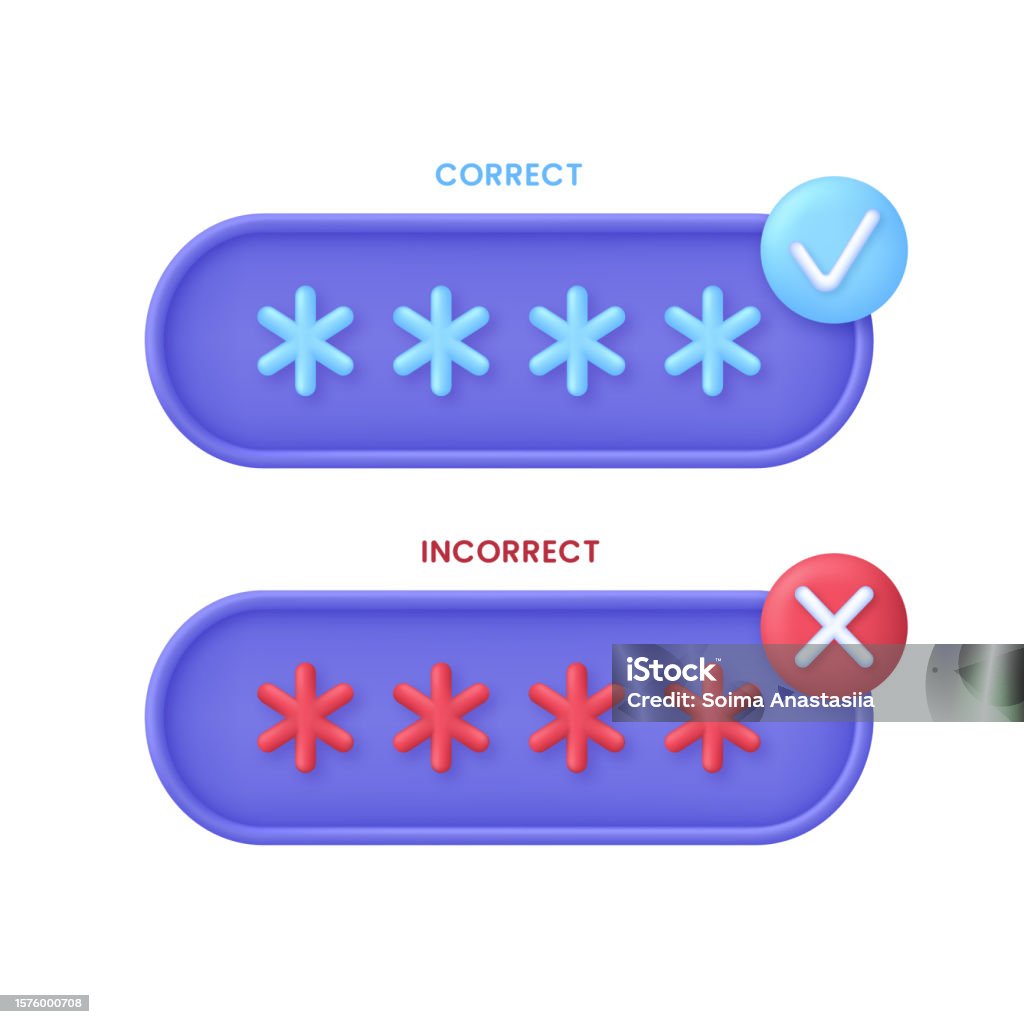 Lock Or Password Incorrect 3d Correct And Incorrect Passwords Padlock And Password Personal Data ...