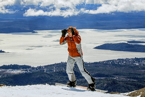 Young girl on a mountain slope in Argentina stock photo