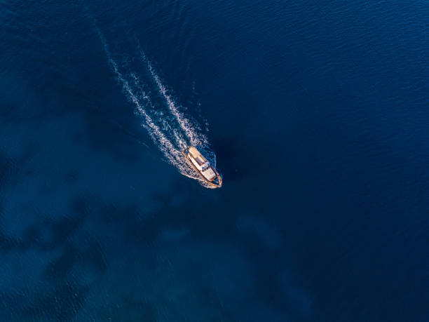 istock Top view from drone of speed boat in the blue water 1576016026