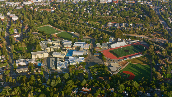 Aerial view of sports grounds in city, San Jose, California, USA.
