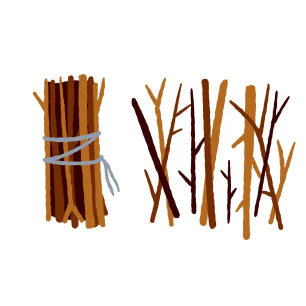 Vector illustration of Bundle of firewood. Sticks for lighting a fire