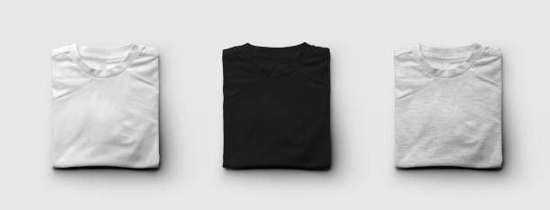 istock White, black, heather t-shirt template, folded clothes for kid, front view, for design, pattern. 1576024523
