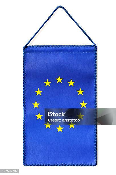 Isolated Hanging Eu Table Flag Stock Photo - Download Image Now - Flag, Hanging, European Union Symbol