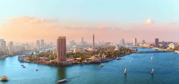 istock Nile River and Cairo skyline, high quality aerial panorama, Egypt 1576028156