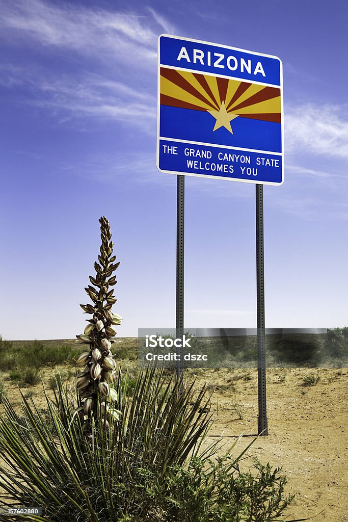 Bienvenue dans le signe de la ligne d'état de l'Arizona - Photo de Arizona libre de droits