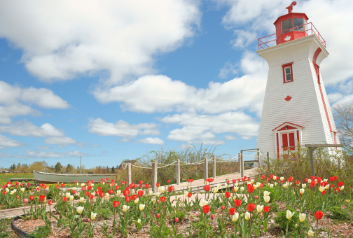 The lighthouse at Victoria by the sea, Prince Edward Island, Canada. Spring.