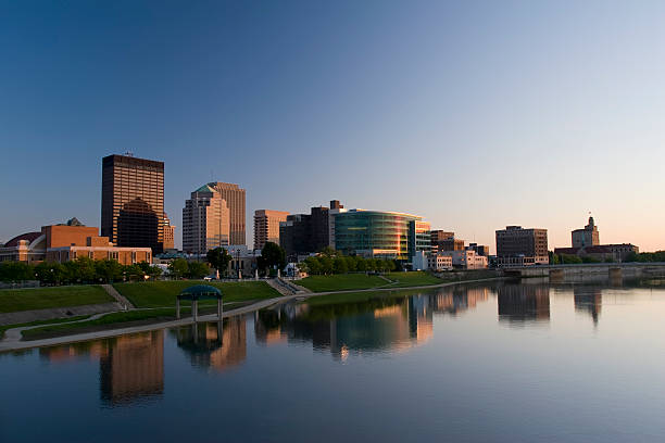 Dayton Ohio Cityscape Skyline at Dusk stock photo