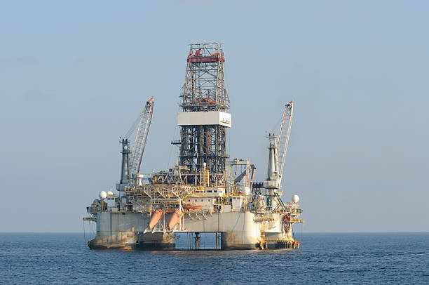 Deepwater DP drilling platform. Semi-submersible oil rig stock photo