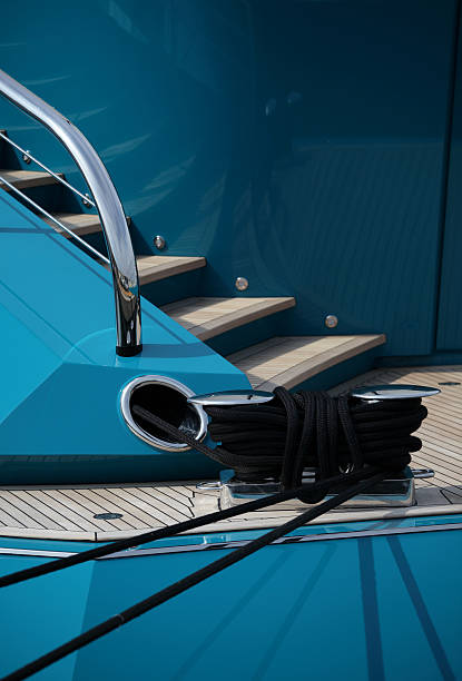 istock Aft of large blue yacht 157603984