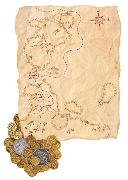istock Map to Buried Treasure with Doubloons. Isolated on White. 157604396