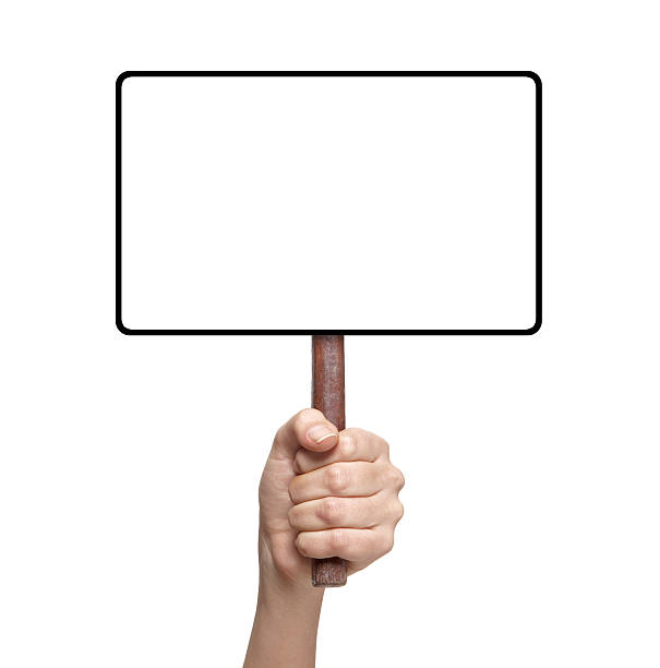istock female hand holding blank placard/sign 157605728