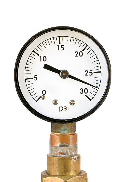 pressure gauge - for low psi a pressure gauge indicating a high reading on a white background with clipping path psi stock pictures, royalty-free photos & images