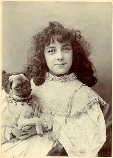 Victorian Girl and her Dog Vintage photograph of a cute victorian era girl and her pet dog circa 1880 19th century style photos stock pictures, royalty-free photos & images
