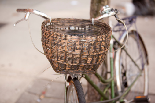bicycle with old style basket on the street of New York