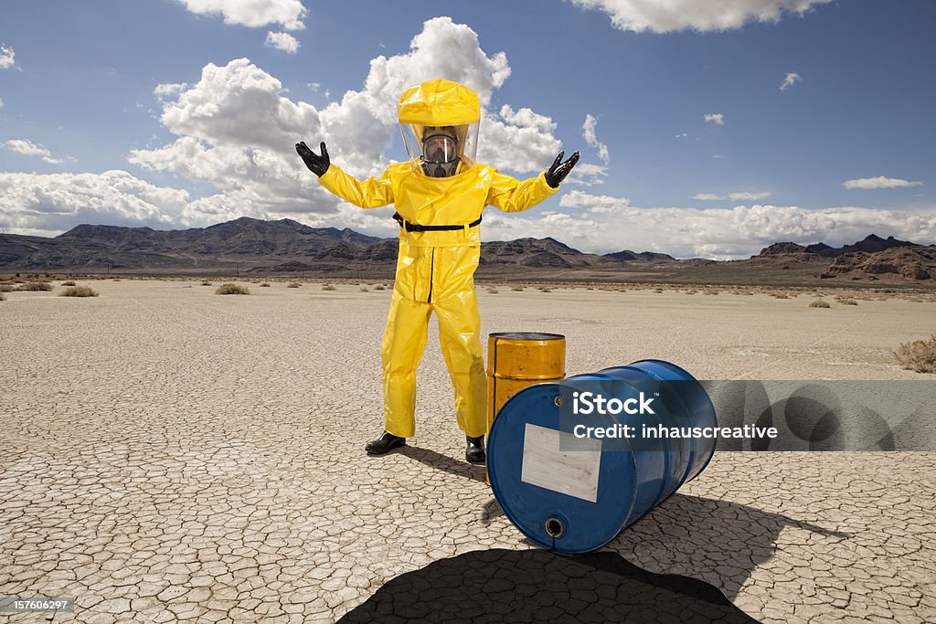 Man in hazmat suit upset over an oil spill  Oil Spill Stock Photo