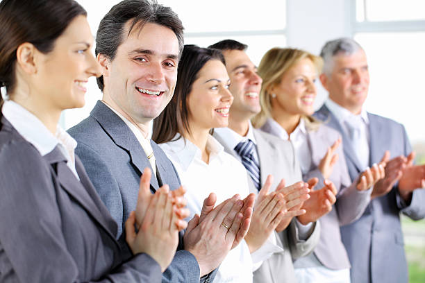 istock Contemporary business people applauding on a conference. 157606697