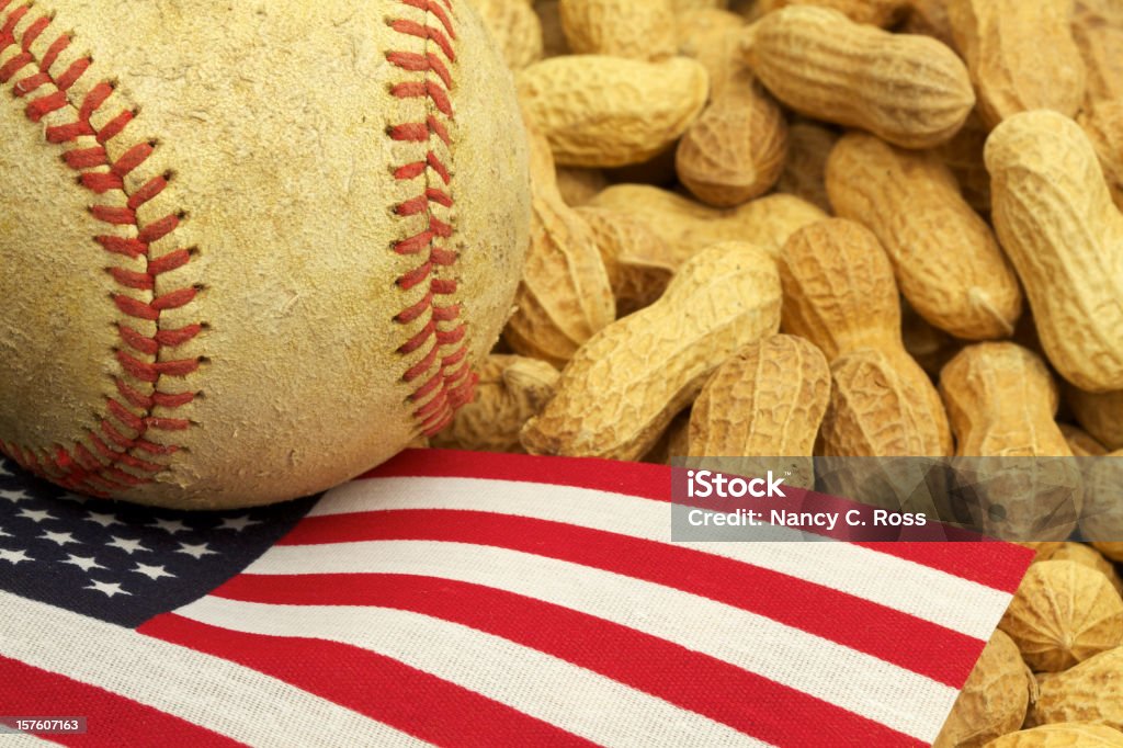 Béisbol, US Flag and maní, tradición, Patriotismo estadounidense - Foto de stock de Béisbol libre de derechos