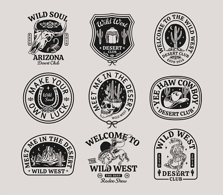 Set of vector Western theme icons. Perfect for t-shirt printing, posters, and other uses.