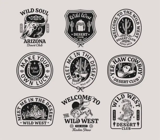 Vector illustration of Set of vector Western theme icons. Perfect for t-shirt printing, posters, and other uses.