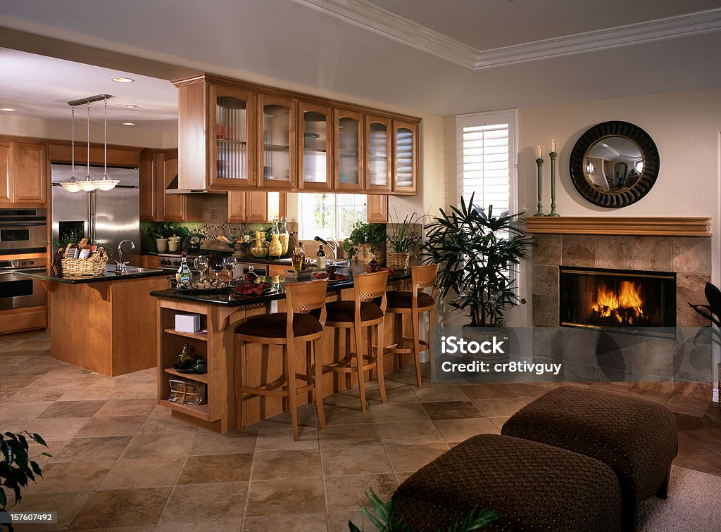 Kitchen Design Home Interior Warm and Friendly Kitchen and Family room Appliance Stock Photo