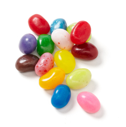 Jelly beans isolated on white background, large files come with path.