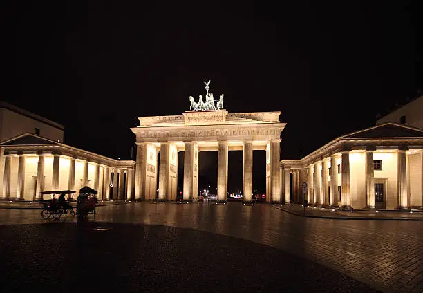 Brandemburg gate a wet night, Berlin icon.