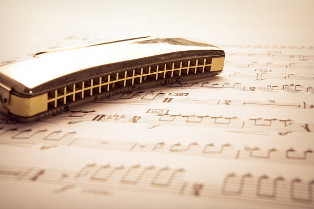 Harmonica on a white background, a classic musical instrument ideal for jazz, blues and folk music.