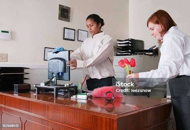 Women Cleaning An Office Stock Photo - Download Image Now - Cleaning, Adult, Adults Only