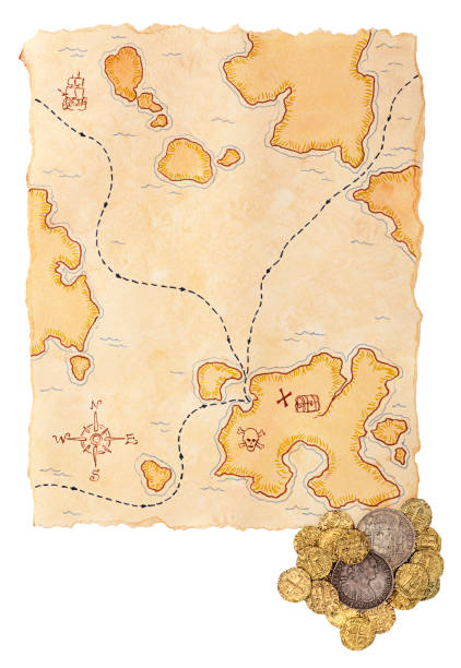 istock Map to Buried Treasure with Doubloons. Isolated on White. 157608732