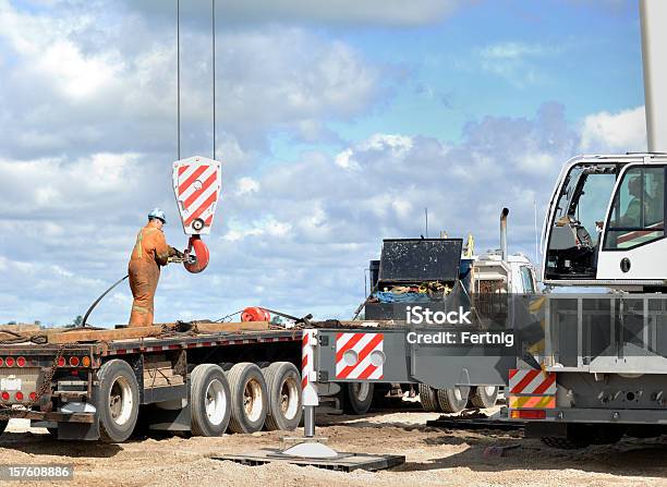 Industrial Mobile Crane In Use Stock Photo - Download Image Now - Blue-collar Worker, Color Image, Construction Equipment