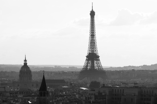 Eiffel Tower, Carousel, and the Seine; Black and White