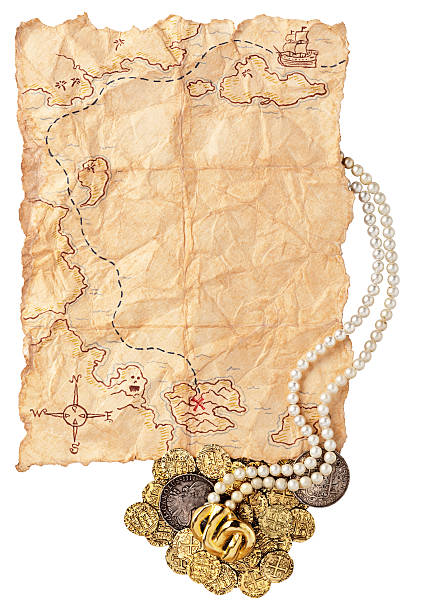 istock Map to Buried Treasure with Doubloons. Isolated on White. 157609584