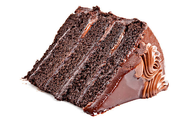 Decadent Chocolate Fudge Layer Cake A delicious chocolate fudge layer cake isolated on a pure white background. Available in 7 sizes from XSmall to XXXLarge. chocolate cake stock pictures, royalty-free photos & images