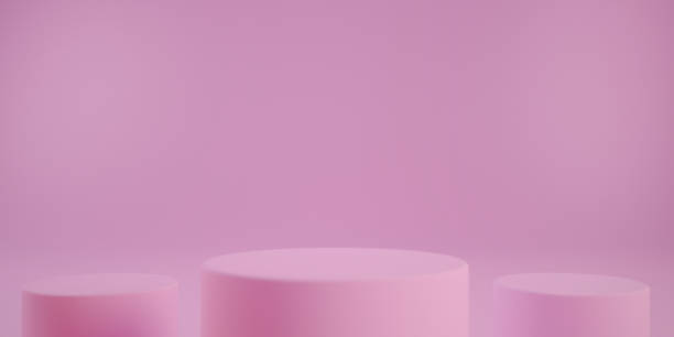 istock Three pink podium 3d rendering abstract background design to display products. 1576097364