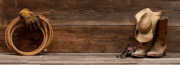 Wild West Barnwood Background w/boots,hat,spurs,rope