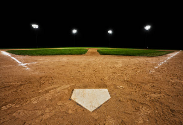 Baseball diamond at night  home plate stock pictures, royalty-free photos & images