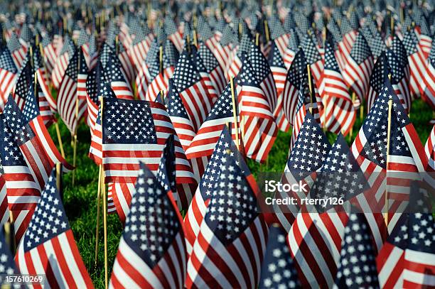 Memorial Day Flags Foto de stock y más banco de imágenes de Día de los caídos de Estados Unidos - Día de los caídos de Estados Unidos, Bandera, Veterano de Guerra