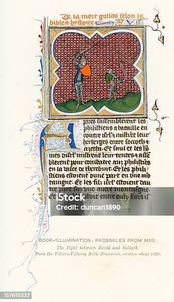 Illuminazione Davide E Golia Medievale - Immagini vettoriali stock e altre immagini di Capolettera medievale - Capolettera medievale, Bibbia, Manoscritto