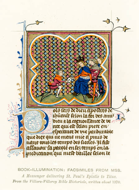 mittelalterliche illumination st paul's epistle - manuscript medieval medieval illuminated letter old stock-grafiken, -clipart, -cartoons und -symbole