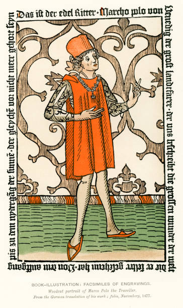 średniowieczny oświetlenie marco polo - tabard stock illustrations