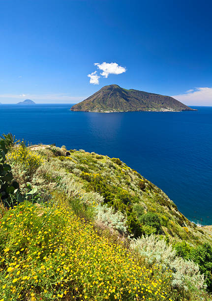 Aeolian Islands View from Lipari island on Salina and Filicudi islands.  filicudi stock pictures, royalty-free photos & images