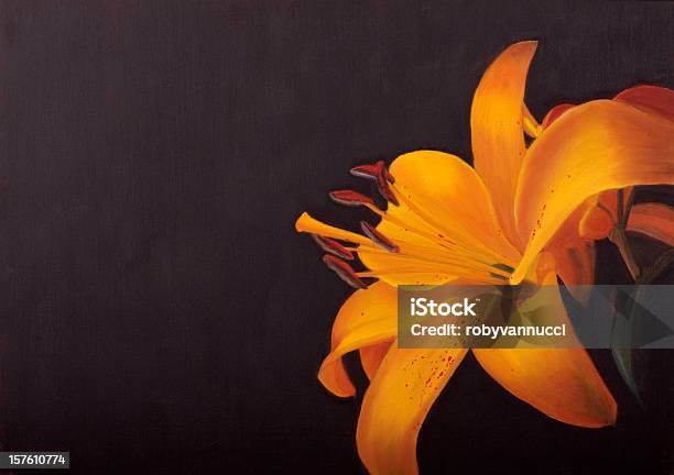 Flor Amarela Laranja Sobre Fundo Escuro Pintura A Óleo - Arte vetorial de stock e mais imagens de Flor