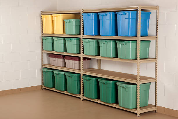 Storage Containers on Shelf  storage compartment stock pictures, royalty-free photos & images