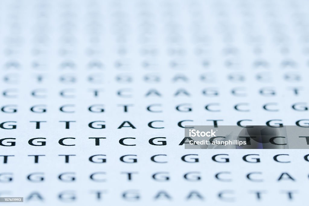 Vista diretta del DNA nucleotide Sequenza di stampa - Foto stock royalty-free di Gel di sequenziamento del DNA