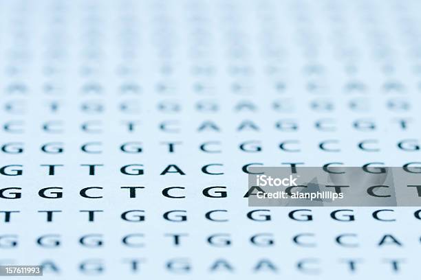 Vista Diretta Del Dna Nucleotide Sequenza Di Stampa - Fotografie stock e altre immagini di Gel di sequenziamento del DNA
