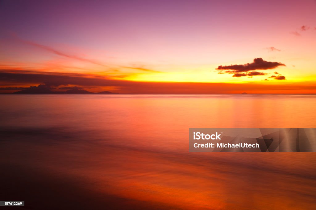 Spectacular Sunset Close To Montserrat  Active Volcano Stock Photo