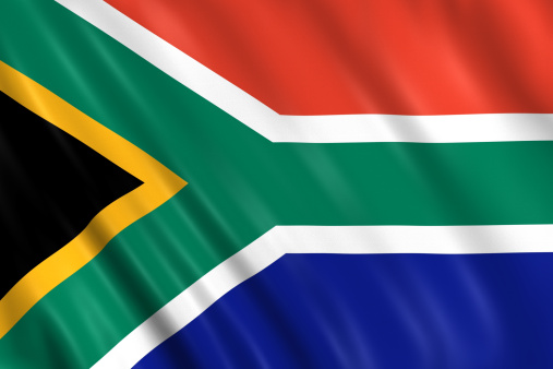 South Africa flag background with fabric texture.