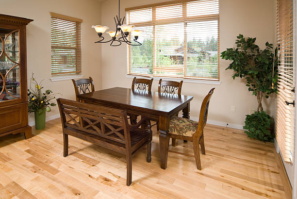 istock Modern dining room with hardwood floors 157612328