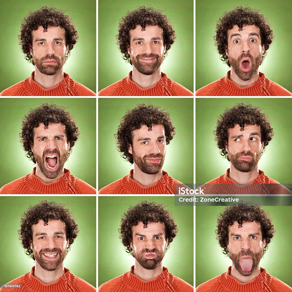 Caucasianos quadrados casual homem com Cabelo Encaracolado expressão colecção - Royalty-free Face Humana Foto de stock